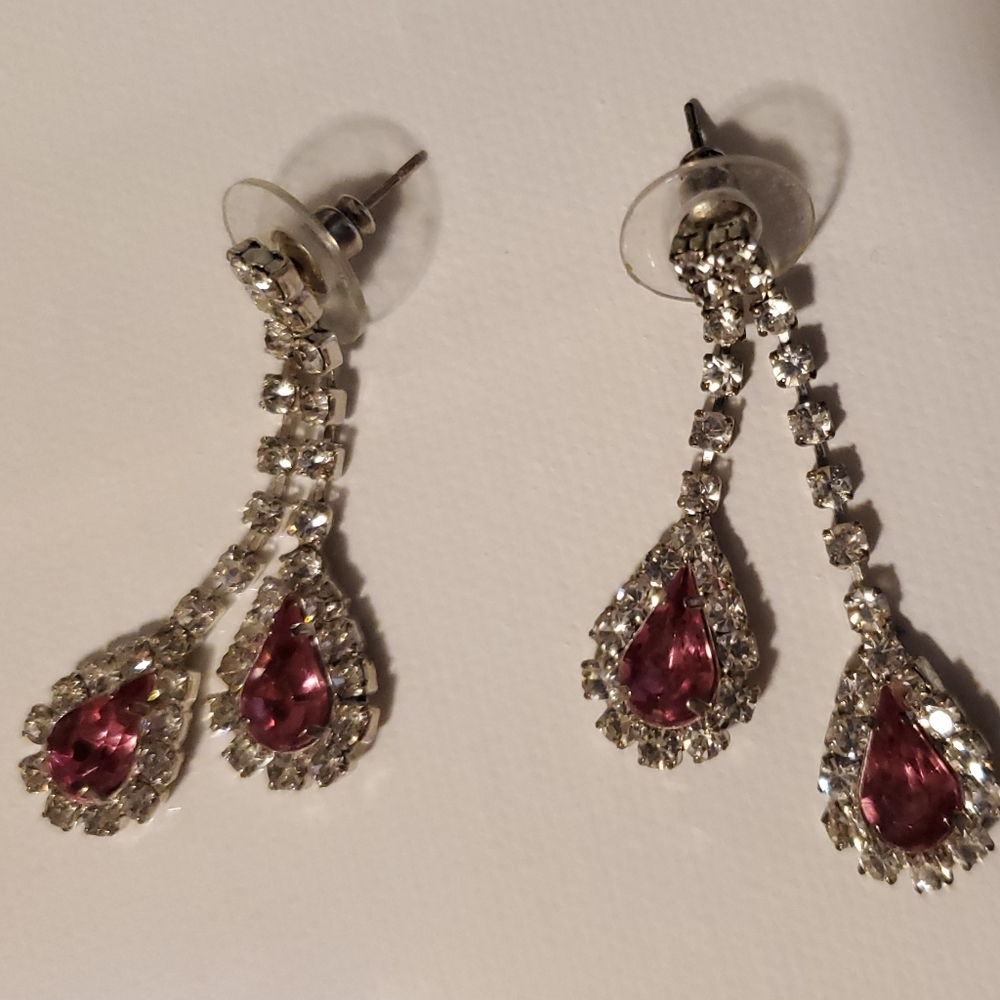 Earning  stud back pink snd white rhinestone